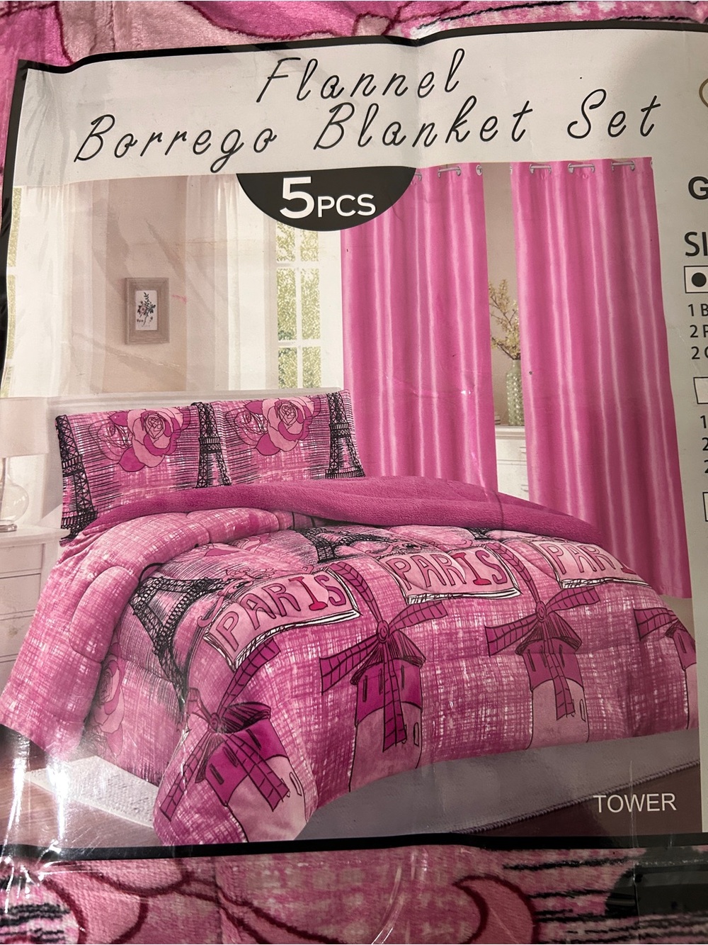 Flannel Borrego Comforter Set in Bright Pink - 5PCS